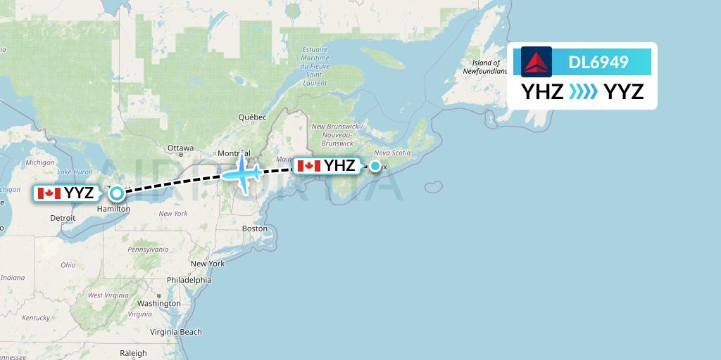 DL6949 Delta Air Lines Flight Map: Halifax to Toronto
