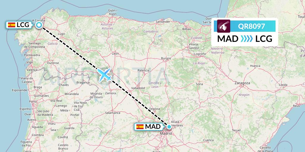 QR8097 Qatar Airways Flight Map: Madrid to A Coruna