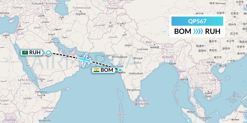 QP567 Akasa Air Flight Map: Mumbai to Riyadh