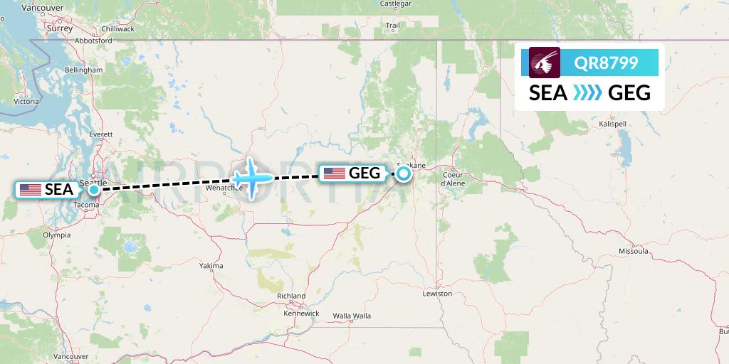 QR8799 Qatar Airways Flight Map: Seattle to Spokane
