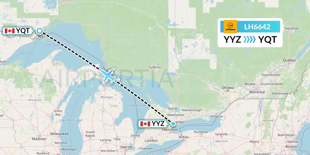 LH6642 Lufthansa Flight Map: Toronto to Thunder Bay