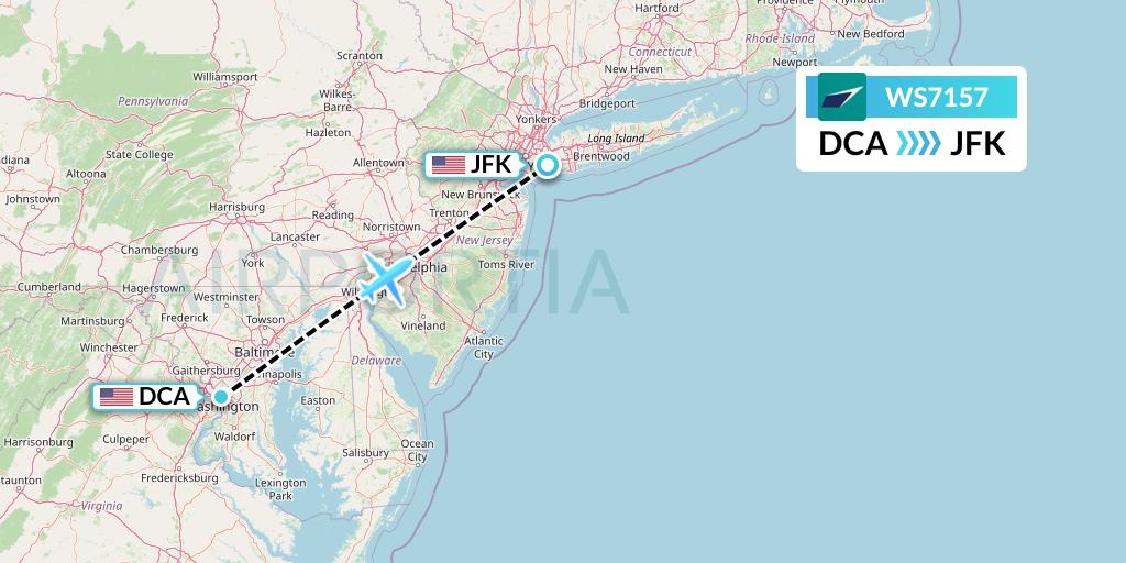 WS7157 WestJet Flight Map: Washington to New York
