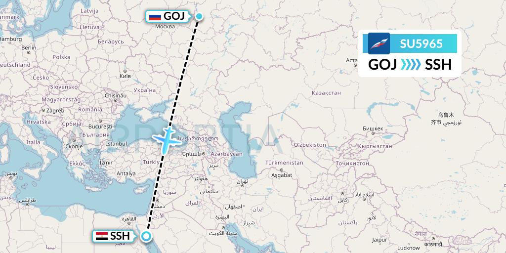 SU5965 Aeroflot Flight Map: Nizhny Novgorod to Sharm el-Sheikh