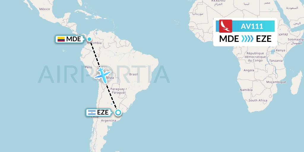 AV111 Avianca Flight Map: Medellin to Buenos Aires