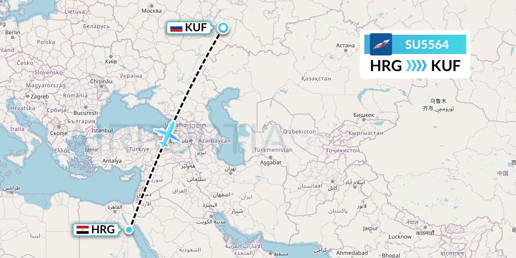SU5564 Aeroflot Flight Map: Hurghada to Samara