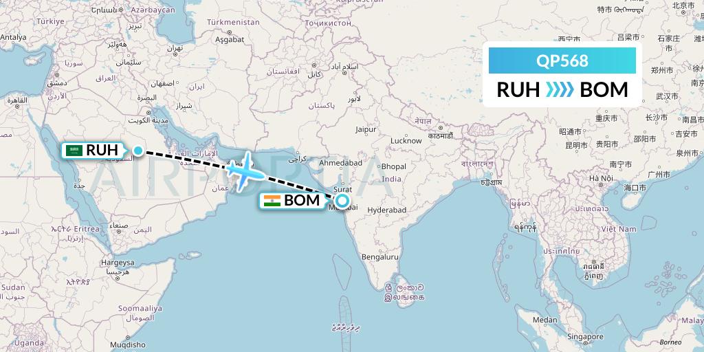 QP568 Akasa Air Flight Map: Riyadh to Mumbai