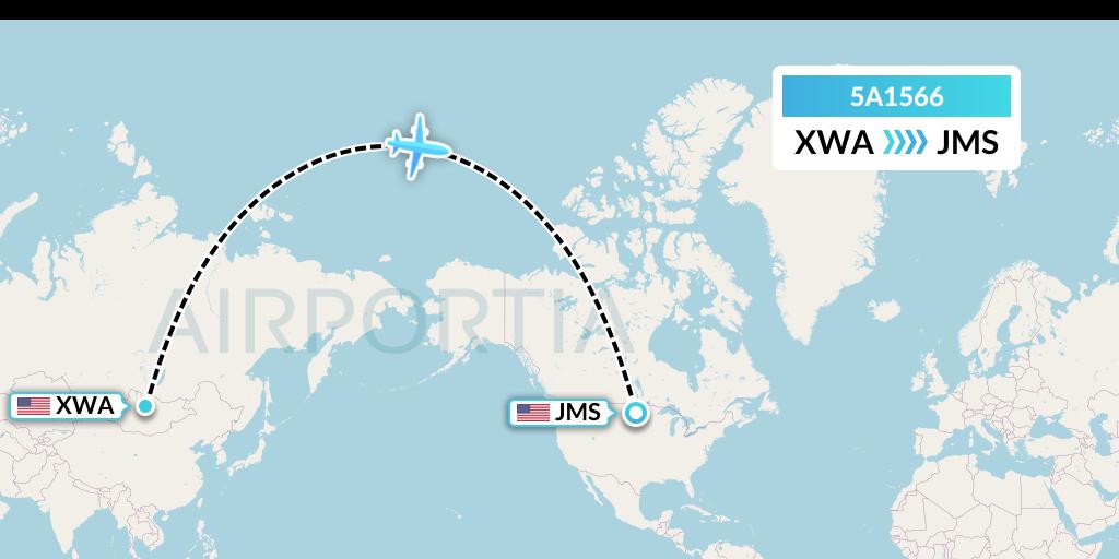 5A1566 Alpine Air Express Flight Map: Williston to Jamestown