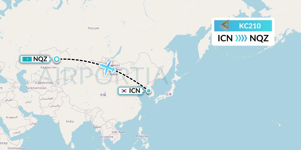 KC210 Air Astana Flight Map: Seoul to Astana