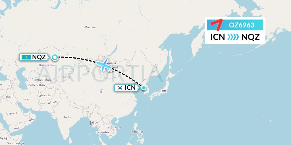 OZ6963 Asiana Airlines Flight Map: Seoul to Astana