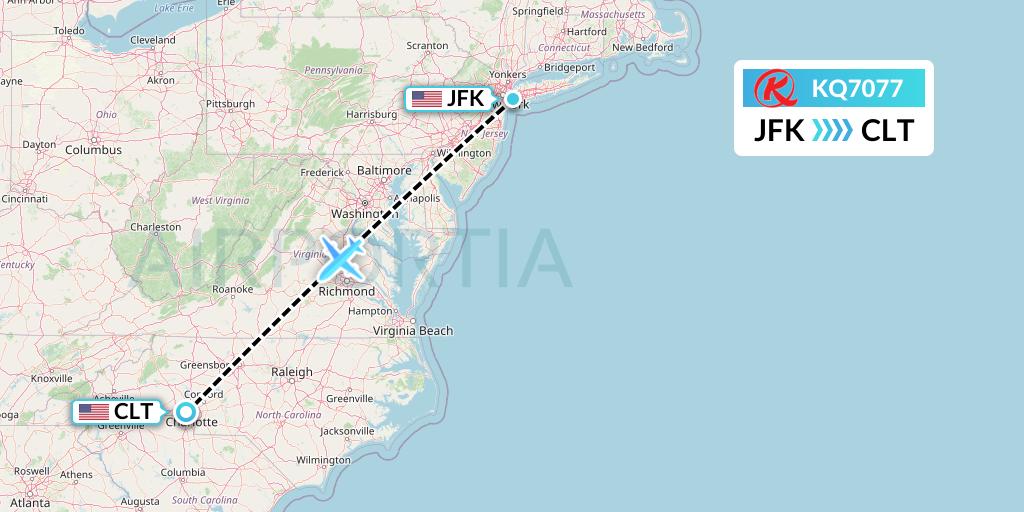 KQ7077 Flight Status Kenya Airways New York to Charlotte (KQA7077)