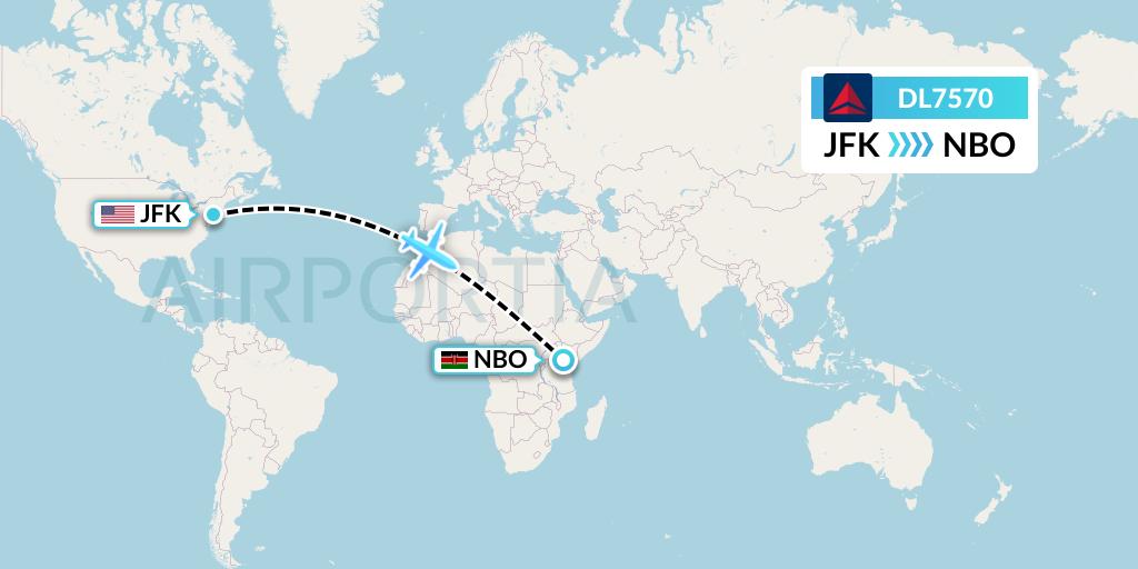 DL7570 Delta Air Lines Flight Map: New York to Nairobi