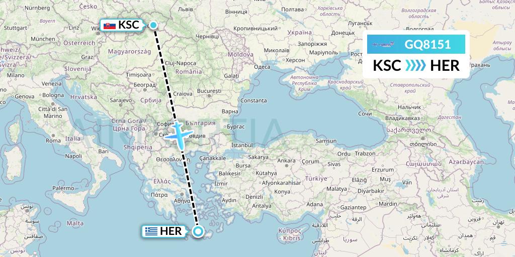 GQ8151 Sky Express (Greece) Flight Map: Kosice to Heraklion