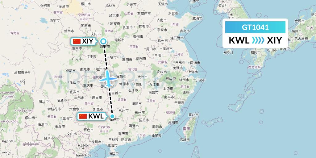 GT1041 Air Guilin Flight Map: Guilin to Xi'an