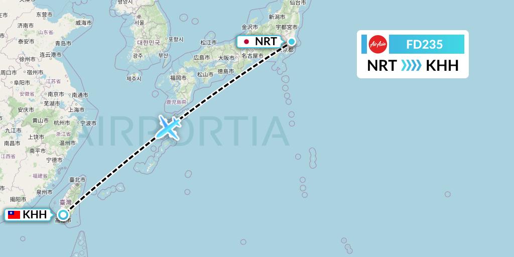 FD235 Thai AirAsia Flight Map: Tokyo to Kaohsiung