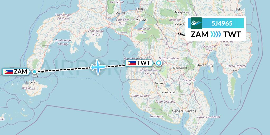 5J4965 CEBU Pacific Air Flight Map: Zamboanga to Tawitawi