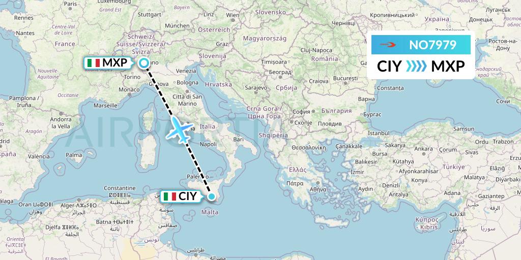 NO7979 Neos Flight Map: Comiso to Milan