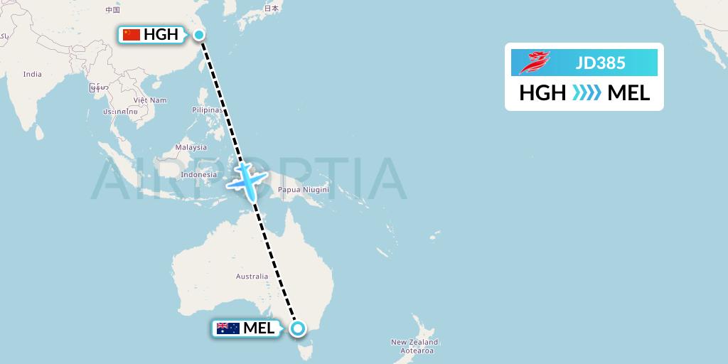 JD385 Capital Airlines Flight Map: Hangzhou to Melbourne