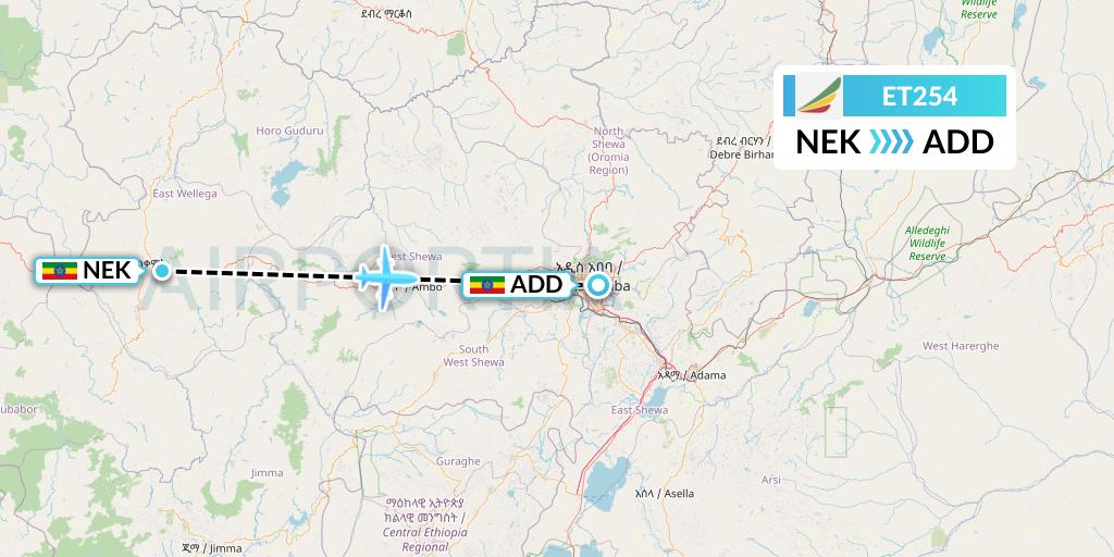 ET254 Ethiopian Airlines Flight Map: Nekemte to Addis Ababa