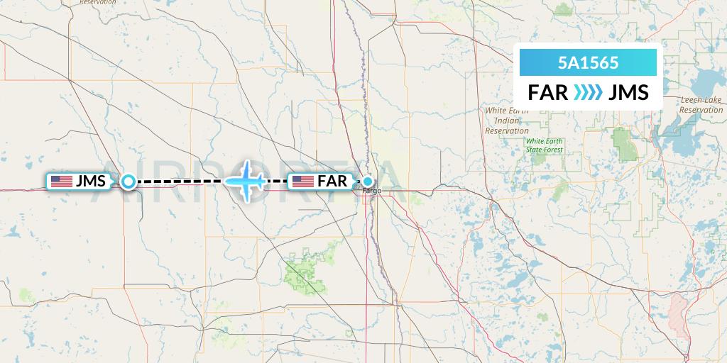 5A1565 Alpine Air Express Flight Map: Fargo to Jamestown