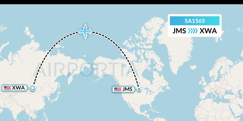 5A1565 Alpine Air Express Flight Map: Jamestown to Williston