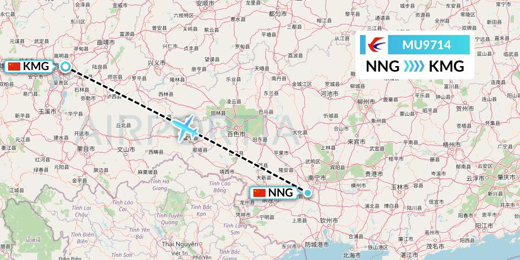 MU9714 China Eastern Airlines Flight Map: Nanning to Kunming