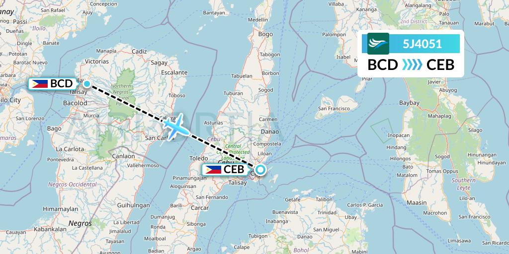 5J4051 CEBU Pacific Air Flight Map: Bacolod City to Cebu