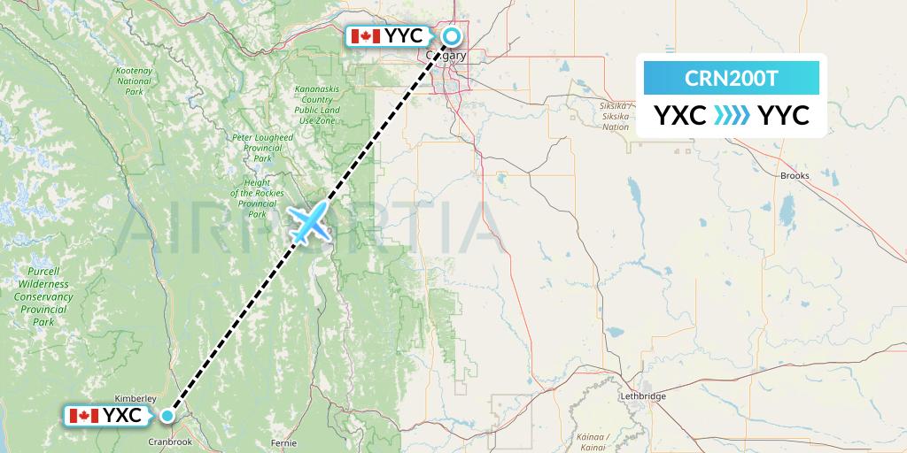 CRN200T Aerocaribbean Flight Map: Cranbrook to Calgary