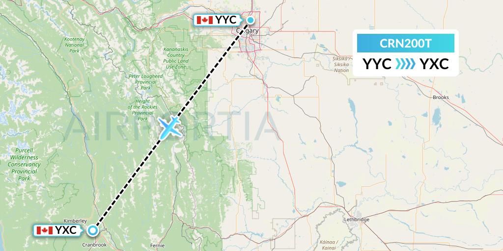 CRN200T Aerocaribbean Flight Map: Calgary to Cranbrook