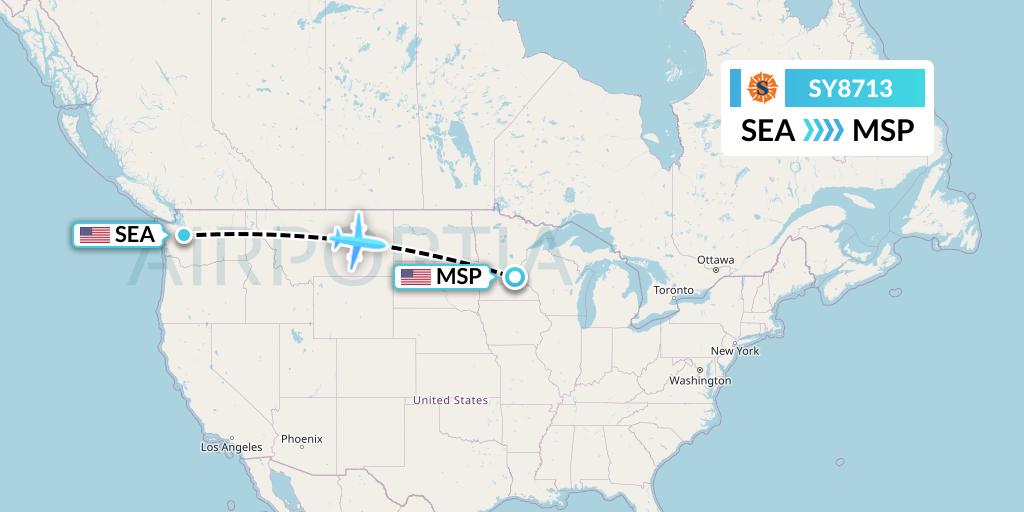 SY8713 Sun Country Airlines Flight Map: Seattle to Minneapolis