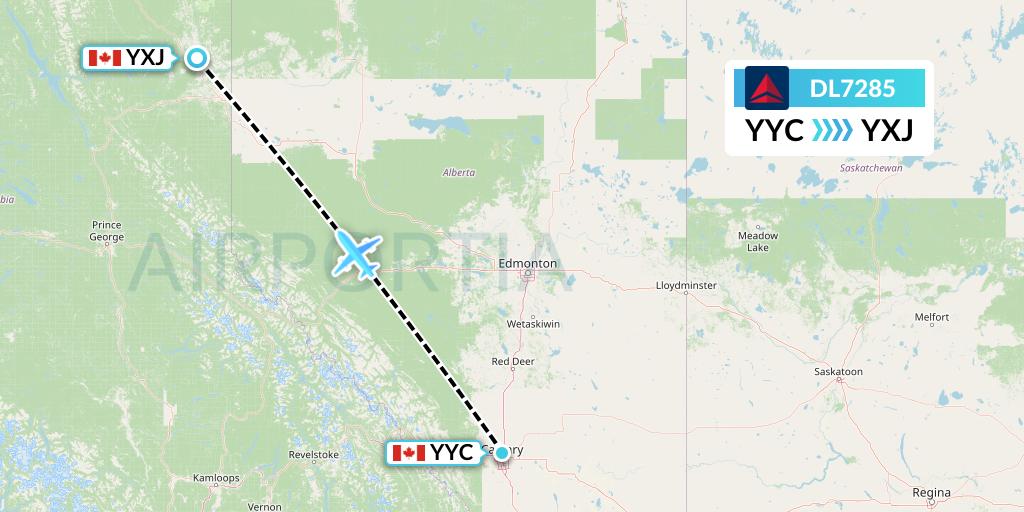 DL7285 Delta Air Lines Flight Map: Calgary to Fort St. John