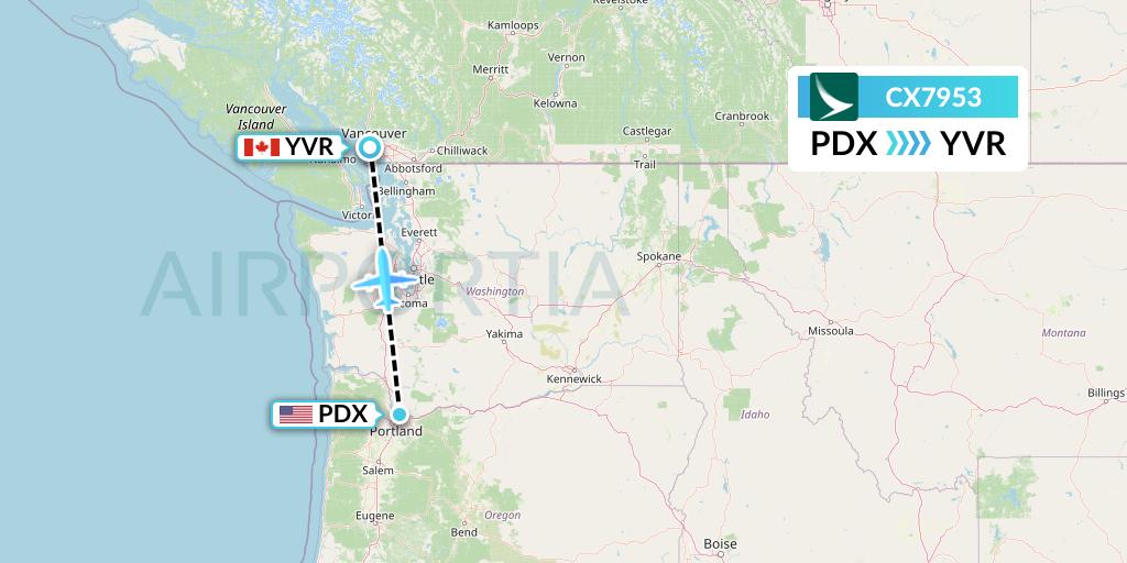 CX7953 Cathay Pacific Flight Map: Portland to Vancouver