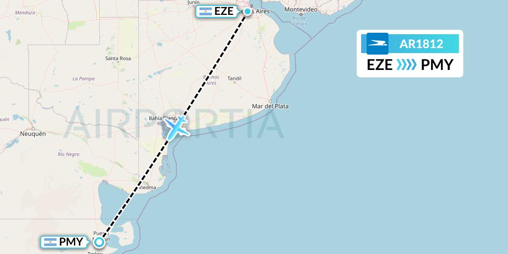 AR1812 Aerolineas Argentinas Flight Map: Buenos Aires to Puerto Madryn