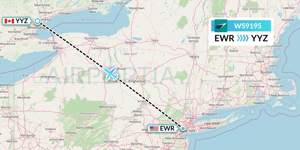 WS9195 WestJet Flight Map: New York to Toronto