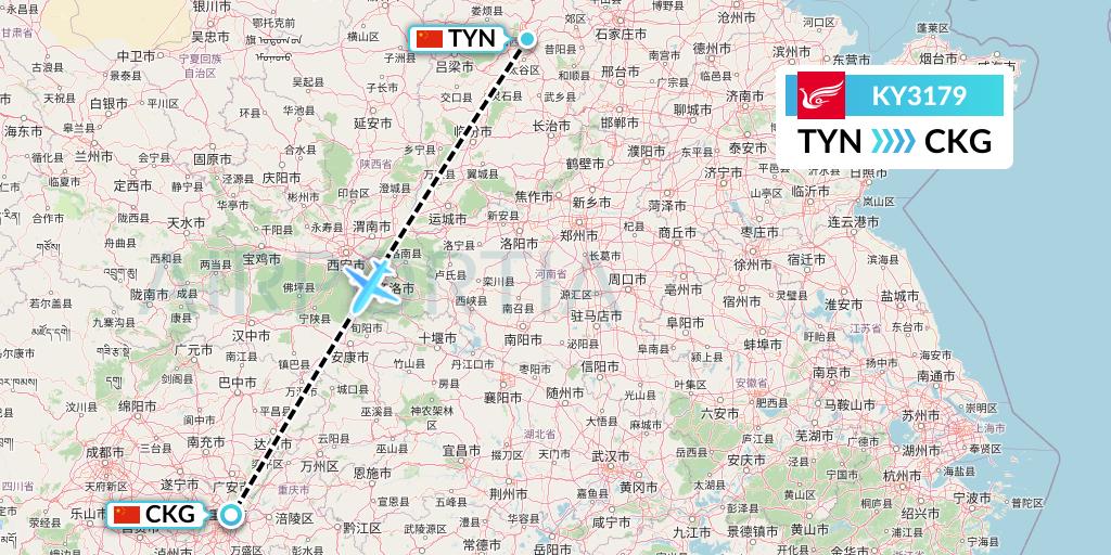 KY3179 Kunming Airlines Flight Map: Taiyuan to Chongqing