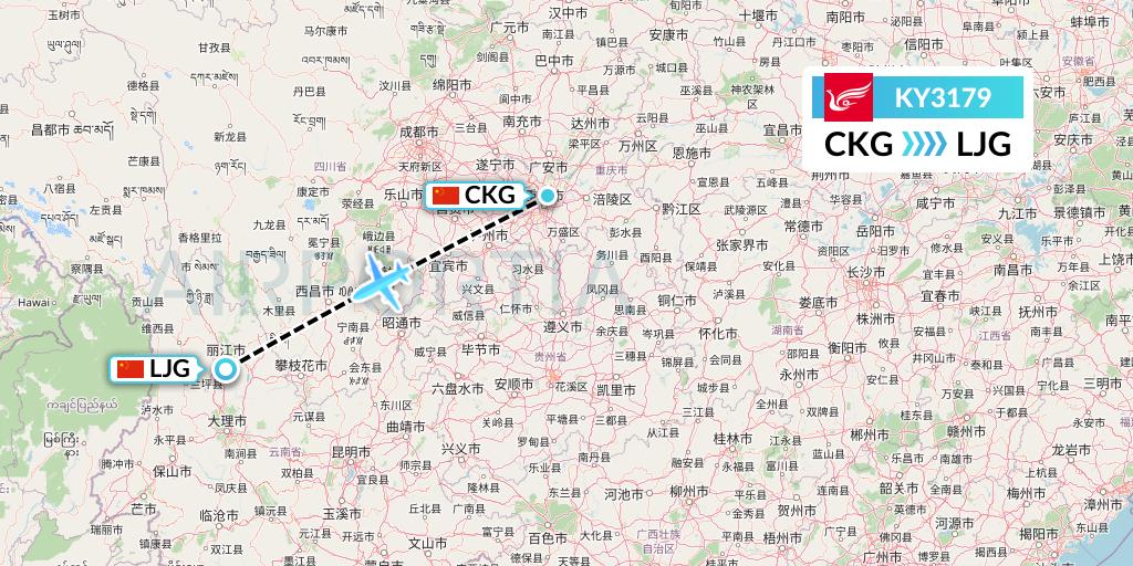 KY3179 Kunming Airlines Flight Map: Chongqing to Lijiang