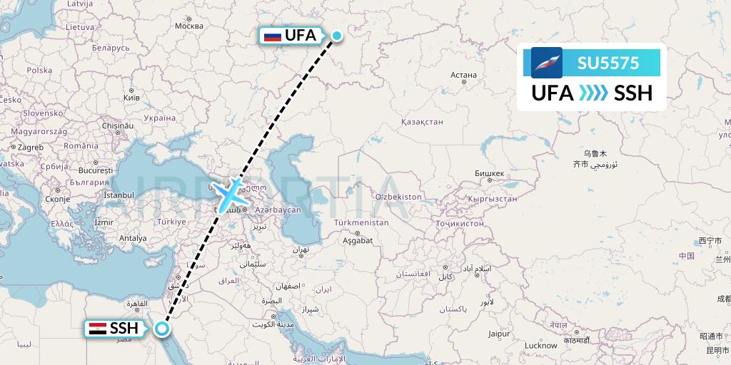 SU5575 Aeroflot Flight Map: Ufa to Sharm el-Sheikh