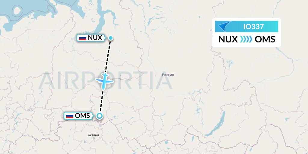 IO337 IrAero Flight Map: Novy Urengoy to Omsk