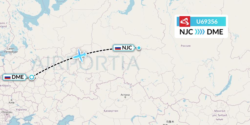 U69356 Ural Airlines Flight Map: Nizhnevartovsk to Moscow