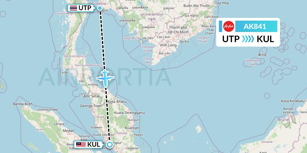 AK841 AirAsia Flight Map: Rayong to Kuala Lumpur