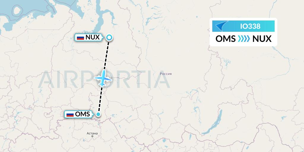 IO338 IrAero Flight Map: Omsk to Novy Urengoy