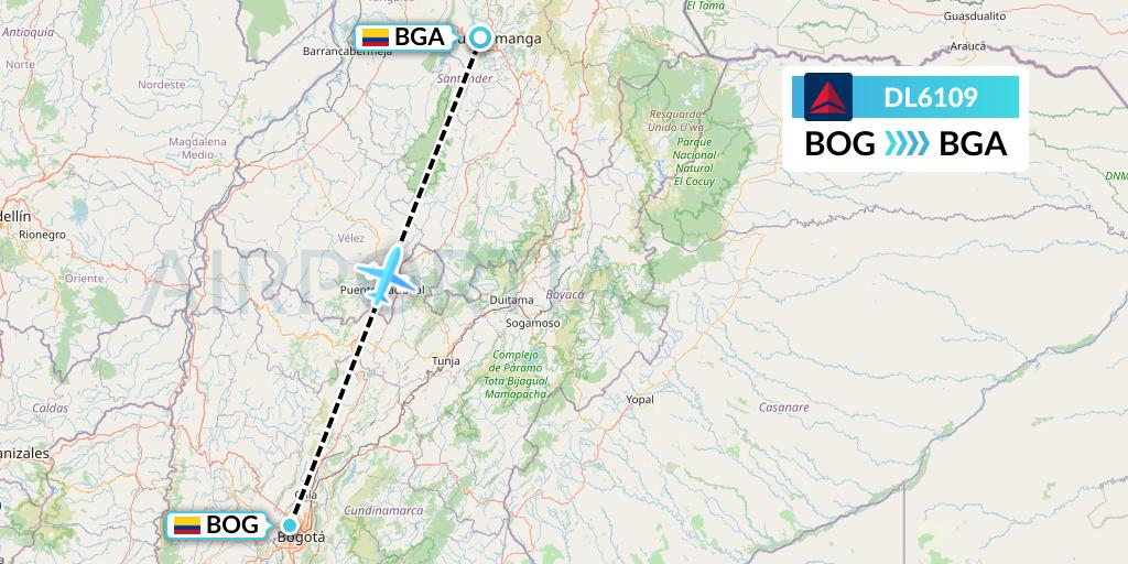 DL6109 Delta Air Lines Flight Map: Bogota to Bucaramanga