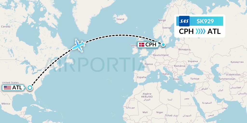 SK929 Flight Status SAS: Copenhagen to Atlanta (SAS929)