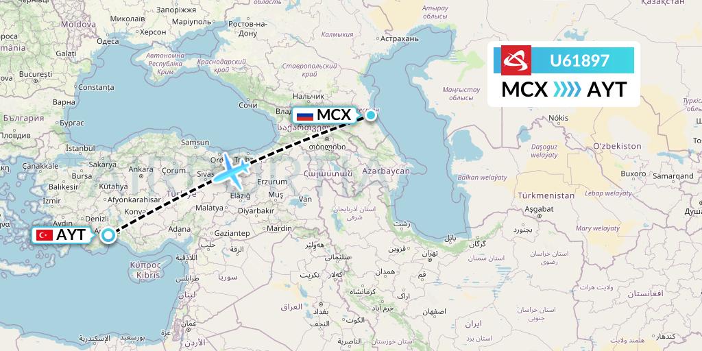 U61897 Ural Airlines Flight Map: Makhachkala to Antalya