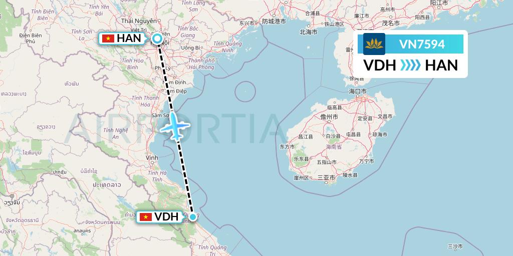 VN7594 Vietnam Airlines Flight Map: Dong Hoi to Hanoi