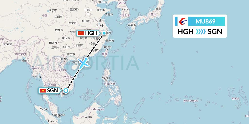 MU869 China Eastern Airlines Flight Map: Hangzhou to Ho Chi Minh City