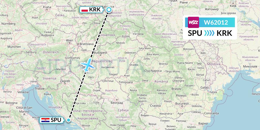 W62012 Wizz Air Flight Map: Split to Krakow