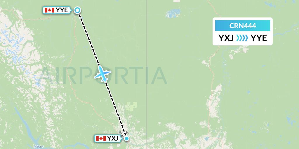CRN444 Aerocaribbean Flight Map: Fort St. John to Fort Nelson