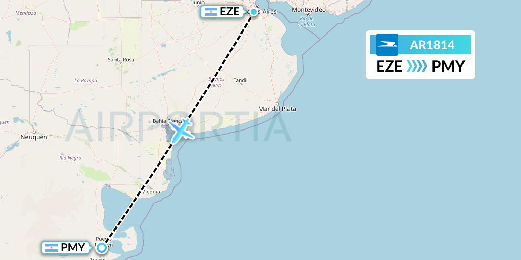 AR1814 Aerolineas Argentinas Flight Map: Buenos Aires to Puerto Madryn