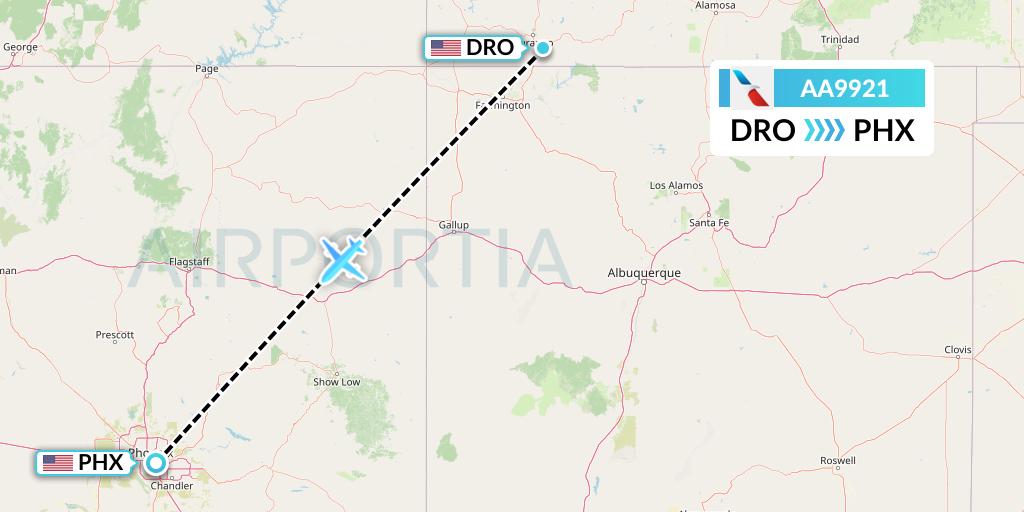 AA9921 American Airlines Flight Map: Durango to Phoenix
