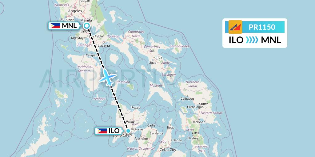 PR1150 Philippine Airlines Flight Map: Iloilo to Manila